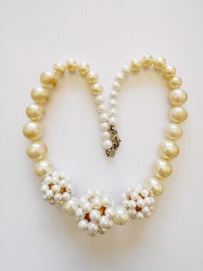 Vintage Faux Pearl Statement Necklace Cluster Beaded Wedding Bib Necklace